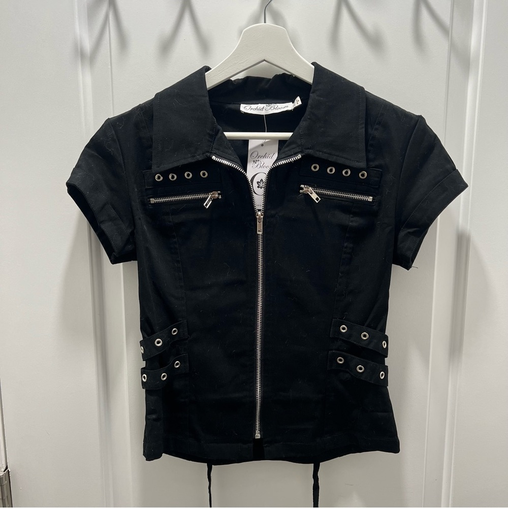 30200 Detention Zip Up Top Gothic Punk Black orchid bloom